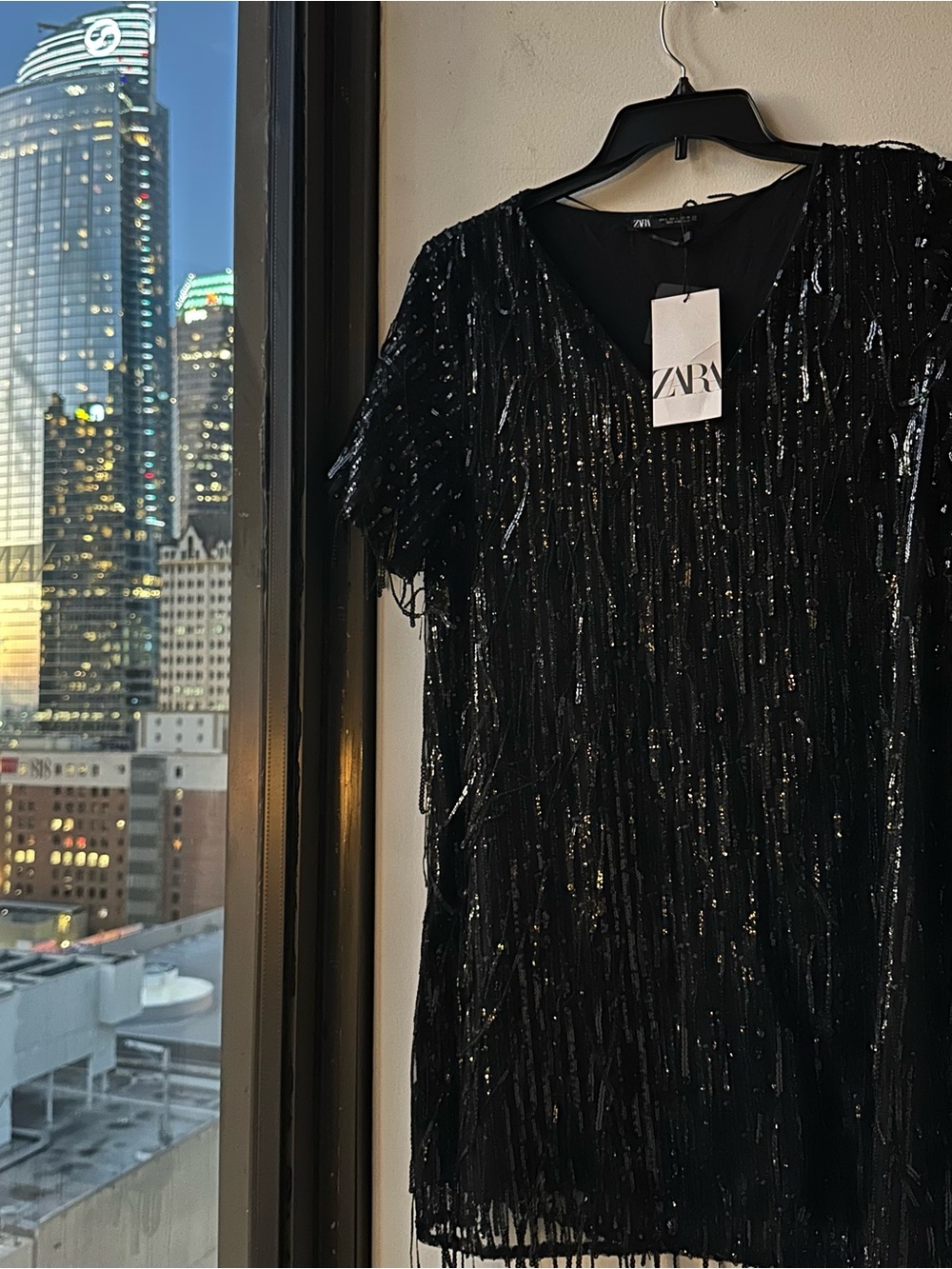 Zara Black Sequin Fringe Tunic Top